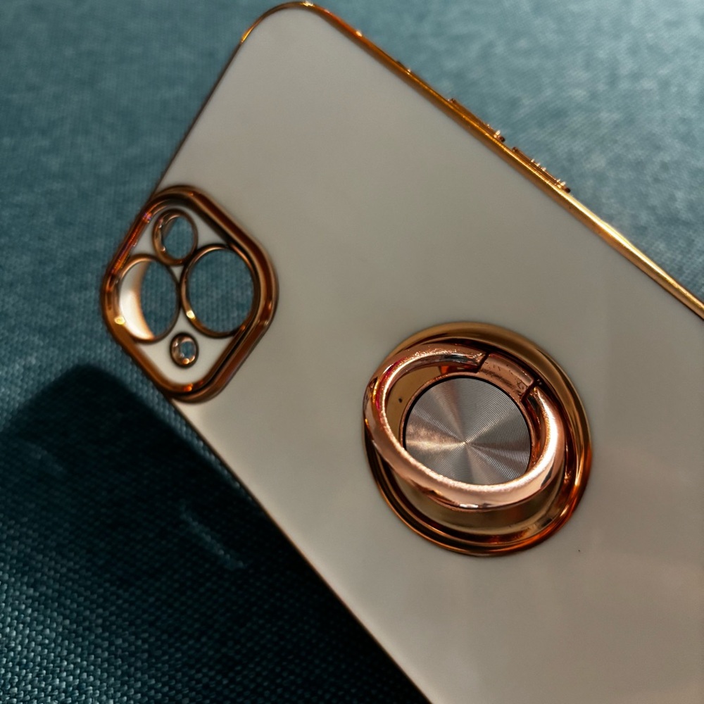 Cellphone Case for iPhone 15 Plus (White and Rose Gold with hand grip stand)